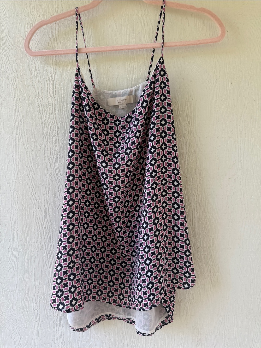 LOFT Pink and Black Geometric Spaghetti Strap Camisole